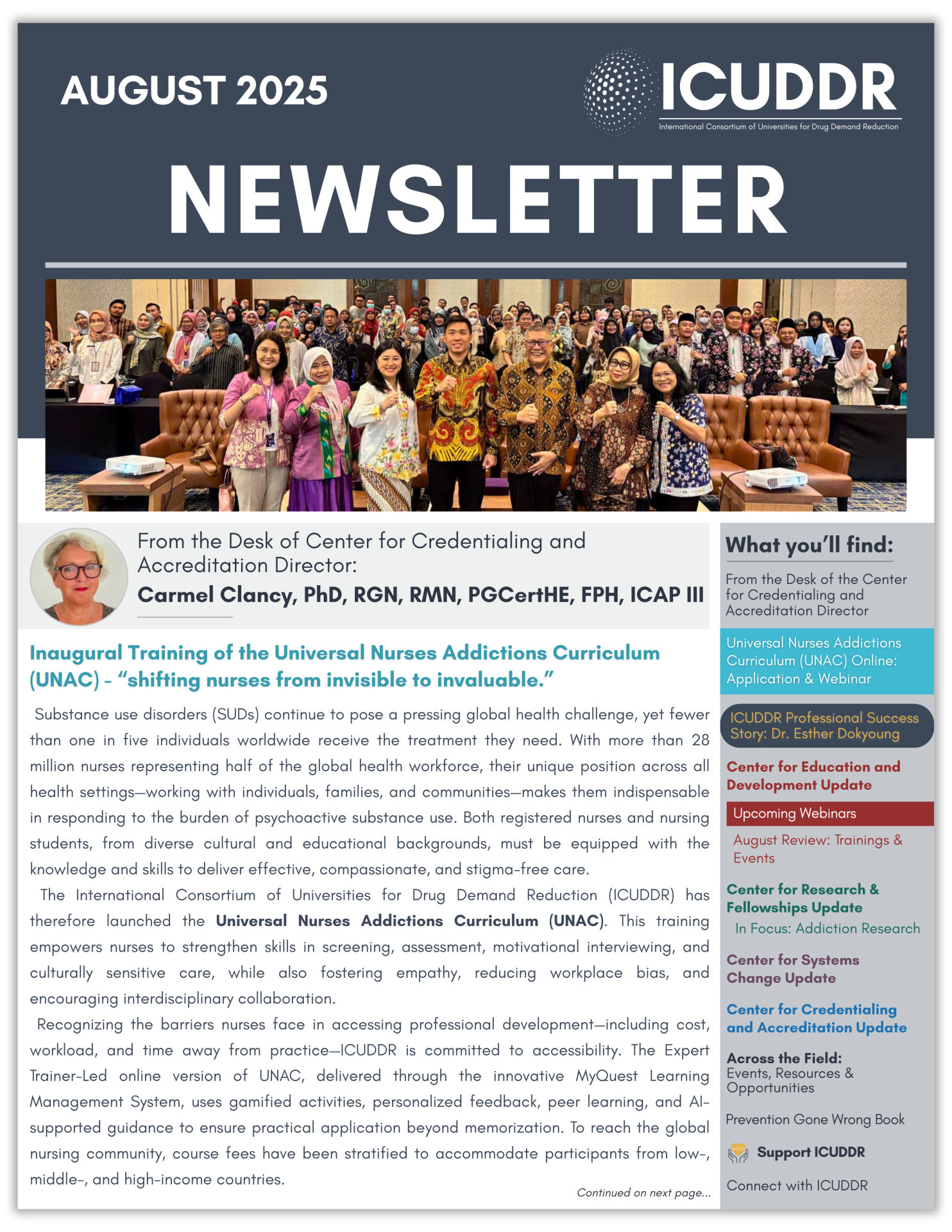 Front page of August Newsletter